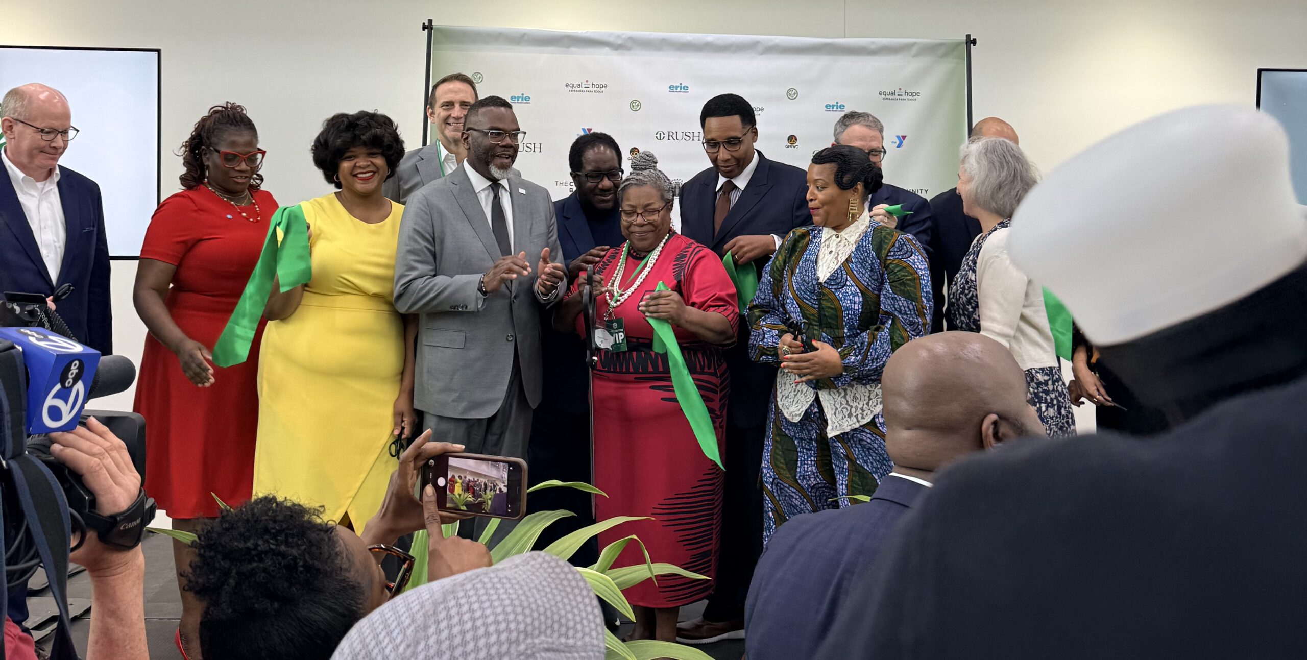 Mayor Johnson (left-center) joins The Community Builders and partners for the Sankofa Village Wellness Center ribbon cutting in West Garfield Park.